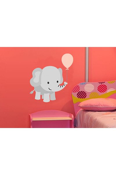 Tilki Dünyası Autocolant de perete cu balon roz și elefant 3006