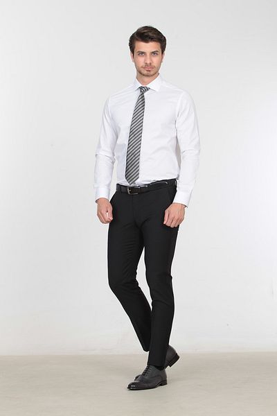 Kip Black Straight Woven Slim Fit Classic Wool Blended Pants