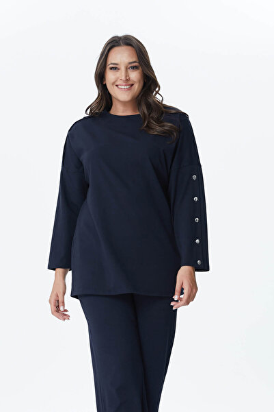 MYLİNE Kadın Çıt Çıt Detaylı Siyah Tunik 24094