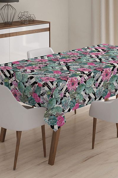 Realhomes Față de masă 3D imprimată digitală florală modernă - 140 x 220 cm