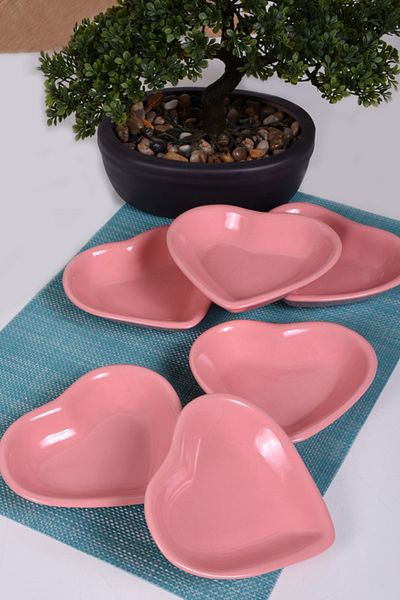 Keramika Pink Heart Snack / Sauce Bowl 14 Cm 6 Pieces