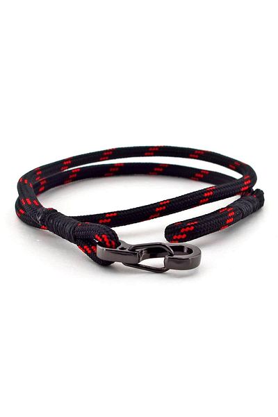 Solfera Men's Red Black Paracord Wrap Bracelet with Metal Hooks BT544
