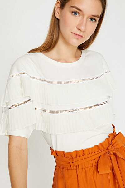 Koton Hanorac de damă ecru cu volane 8YAF10365GK