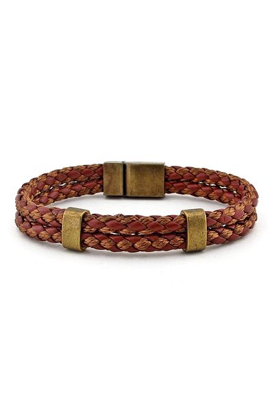 Solfera Men's Double Sira Brown Braid Leather Bracelet Bt271