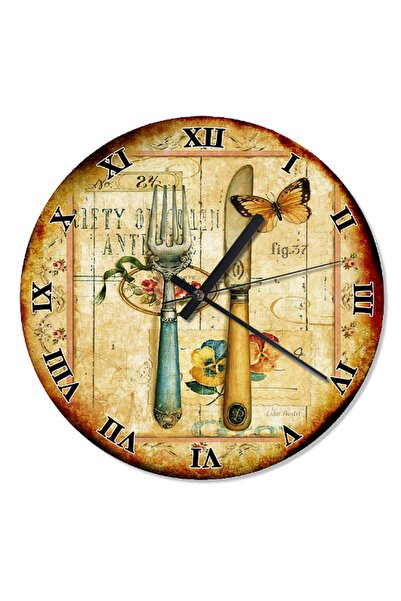 Cakatablo Beyaz 30 cm Çap Eski Çatal ve Bıçak Tasarım Duvar Saati