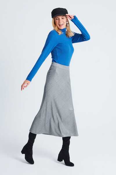 Hanna's by Hanna Darsa Kadın Gri Ekoseli Çan Etek Hn1242