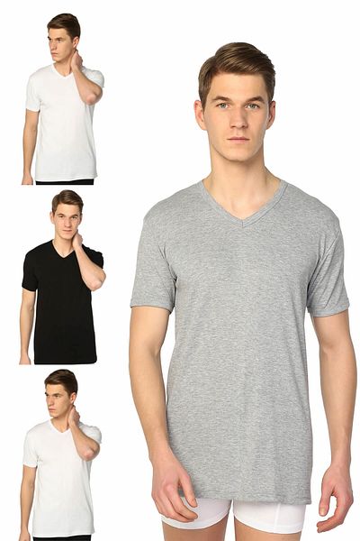 Tutku Men's Mixed Color 4-Pack Ribbed V-Neck Undershirt ELF568T0107CCM4