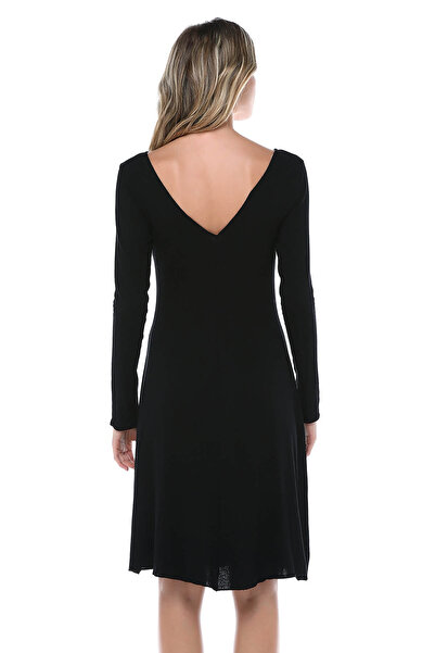 Quincey V Yaka Yün Viskon Elbise