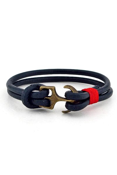 Solfera Men's Red Wrap Navy Blue Leather Bracelet BT221