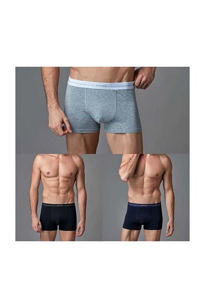 Eros Stretch-Boxershorts für Herren, 3-teilig, Grau, Schwarz und Marineblau