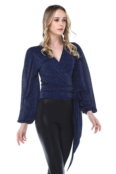 Quincey Bluză de damă înfășurată bleumarin - BDM2441