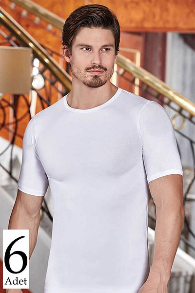 Berrak White Lycra 6-Piece Men's Athlete - Short Sleeve, Crew Neck MBR10246