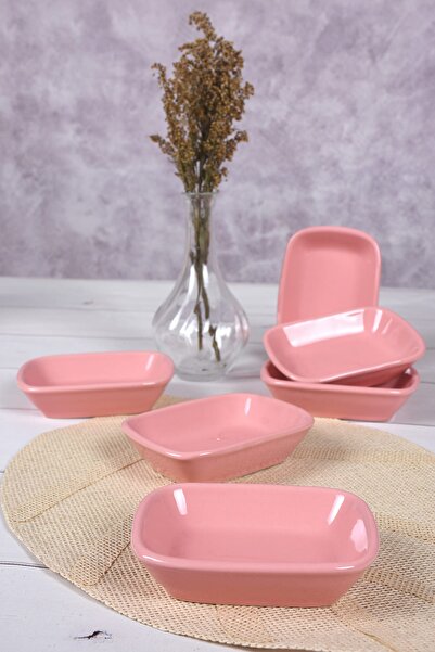 Keramika وعاء سناكات مستطيل وردي / قارب 13 سم 6 قطع