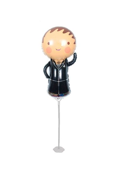 Kazanabil Groom Figured Party Table Decoration Foil Balloon with Sticks Black