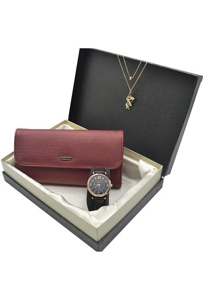 Spectrum Gift Set Claret Red - Karlino Wallet - Spectrum Clock - Necklace