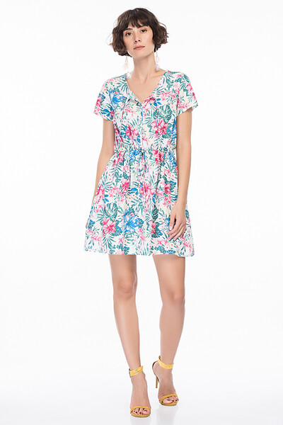 Maxi Milano Women's White Floral Print Dress MM-1362