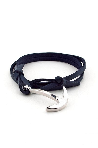 Solfera Men's Navy Blue Leather Wrapped Anchor Bracelet BT297
