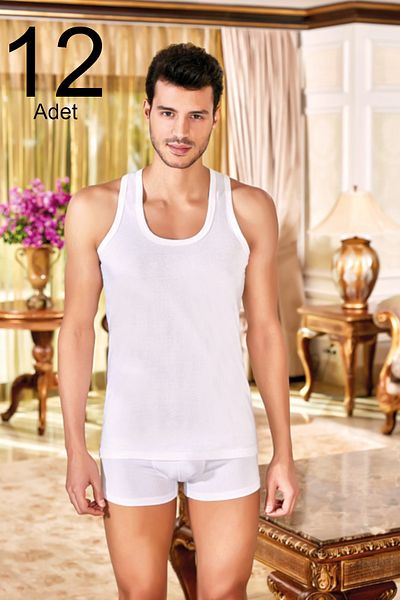 Berrak Men's White 12 Pack 1004 100% Cotton Classic Combed Tank Top