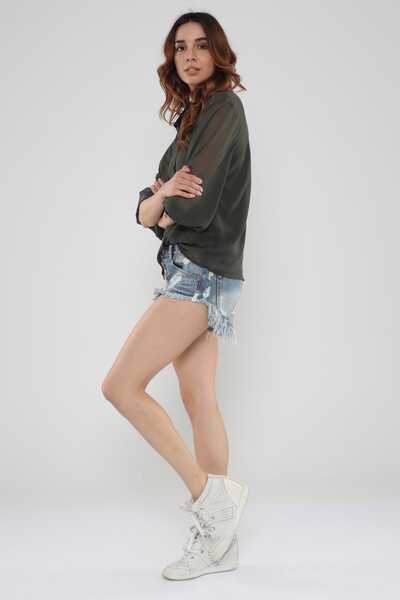 Hanna's by Hanna Darsa Kadın Haki Önden Düğmeli Yaka Ve Manşeti Farklı Renkli...