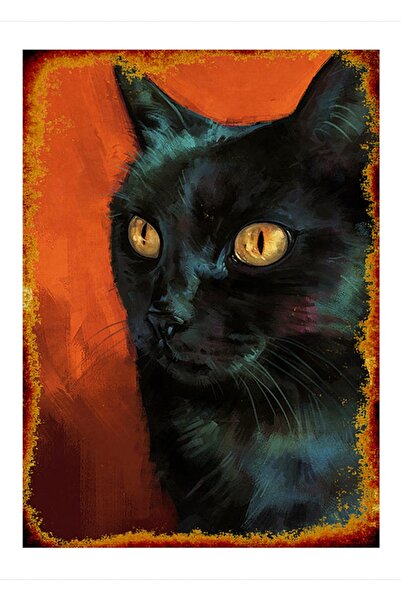 Cakatablo 25cmX35cm Ξύλινος πίνακας Μαύρη γάτα