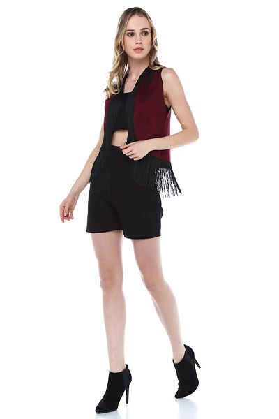 Quincey Women's Plum Tasseled Suede Vest YDE1008