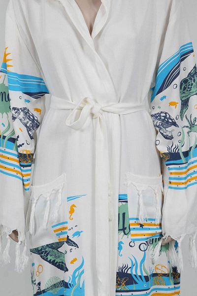 Bedinn Peshtemal Bathrobe Bamboo Printed Hooded Aquarium