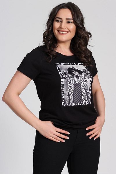 Seamoda Tricou de bază imprimat pentru femei-Negru-Bb PRA- 236789 - 442531