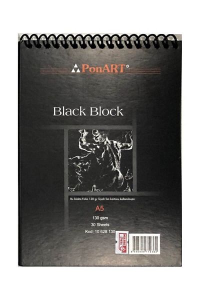Ponart Black Block Spiral Black Notebook 130 gr. 30 Pages A5