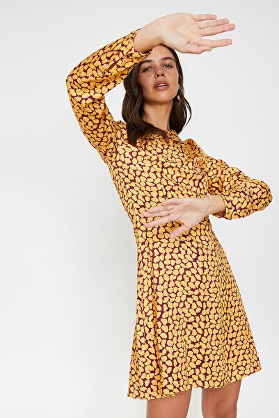 Koton Rochie midi cu mânecă lungă detaliată cu guler roz pentru femei 9YAL882...