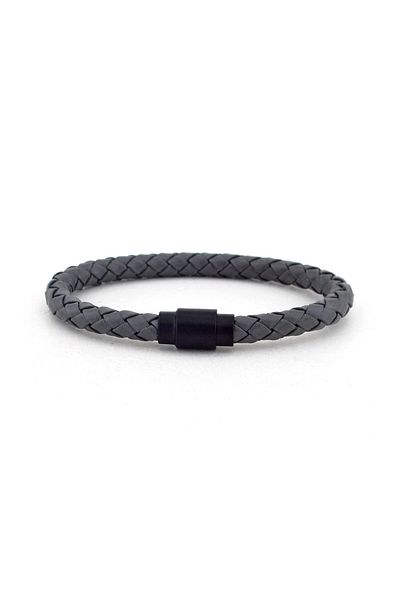 Solfera Men's Gray Leather Black Magnet Bracelet BT237