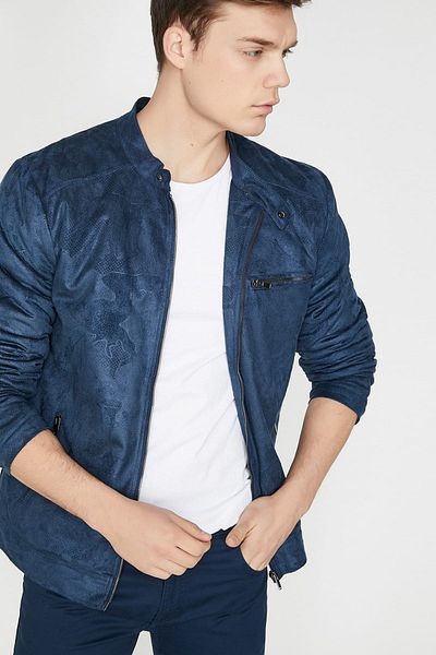 Koton Marineblau gemusterte Herrenjacke 9YAM21202HW
