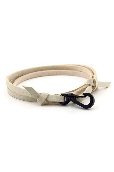Solfera Men's Black Metal Hook Three Row Cream Leather Bracelet Bt484