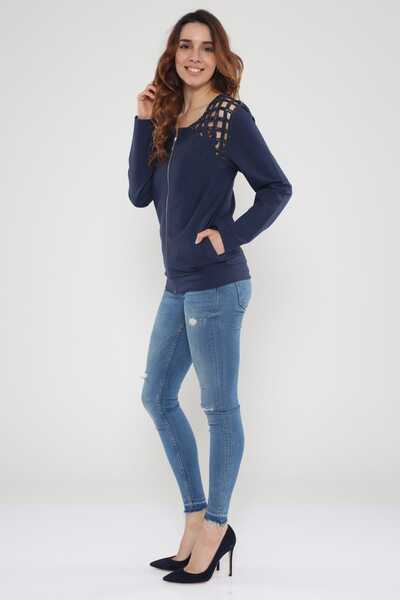 Hanna's by Hanna Darsa Kadın Lacivert Boncuk Işlemeli Lazer Kesim Önden Fermu...