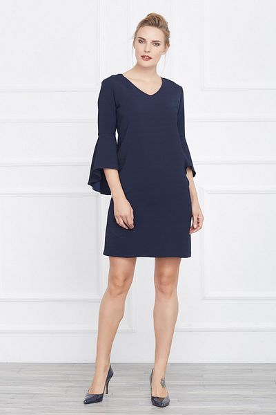 Laranor Women's Navy Blue Sleeved Flounce Detailed Dress 17L6036