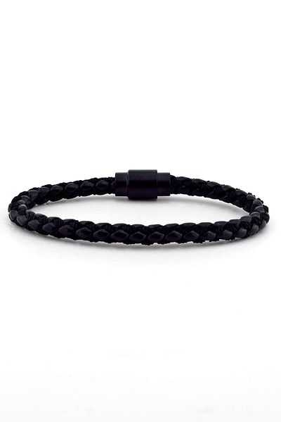 Solfera Men's Black Leather Bracelet with Magnet Clip Bt037