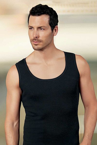 Şahinler Men's Black Sports Wide Strap Ribbed Tank Top ME096-SH