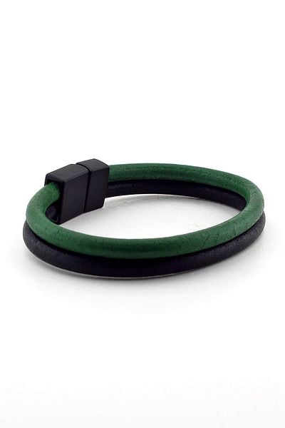 Solfera Men's Green Black Two-Row Leather Magnet Bracelet BT336