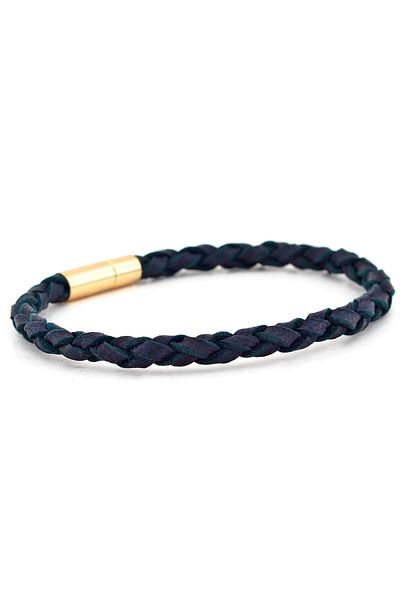 Solfera Men's Hair Braid Original Leather Yellow Clip Navy Blue Bracelet Bt508