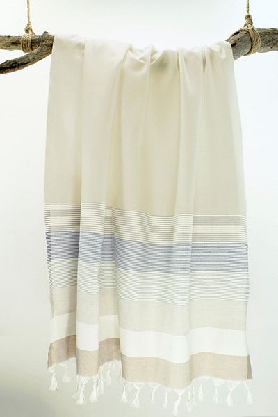 Bedinn Peshtemal Stripe μπεζ-κρεμ-μπλε Pst105
