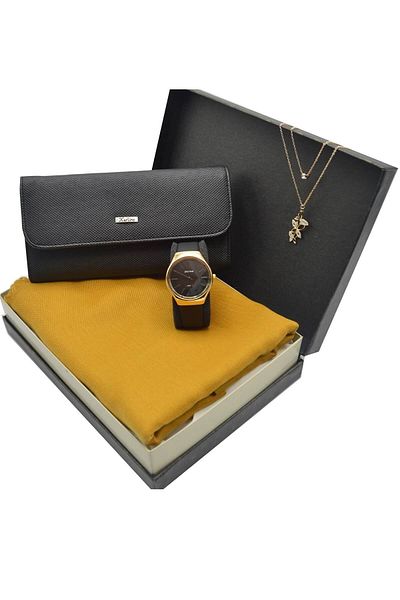 Spectrum Gift Set Mustard - Women's Shawl - Wallet - Clock - Necklace