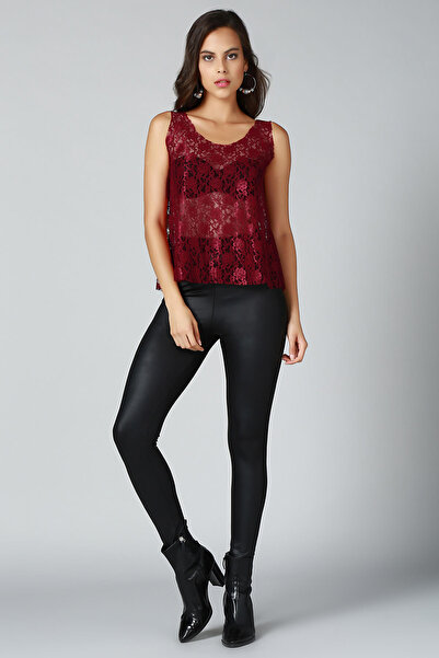 Quincey Жіноча бордова блуза з мереживними деталями BD2246