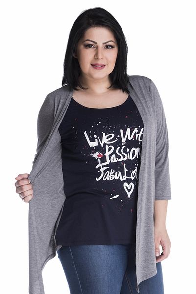 MYLİNE Cardigan cu costum dublu gri-albastru închis - potrivire dinamică 13349-m