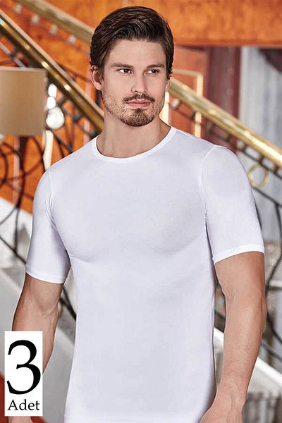 Berrak Men's White 3-Piece Lycra Short Sleeve Crew Neck Undershirt MBR10243