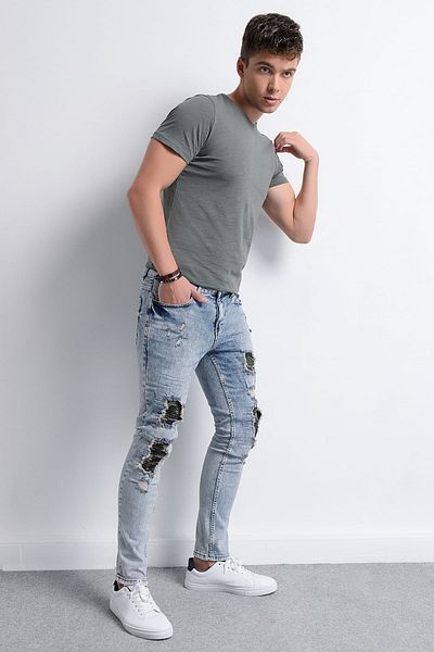 Rodi Jeans Rodi Rd18ye010039 Ανδρικό μπαλωμένο τζιν καμουφλάζ σε μπλε απόχρωση