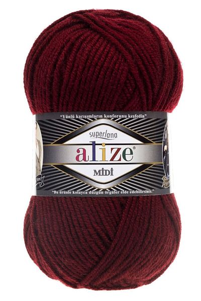 Alize Süperlana Midi 57 Roșu Claret Pulover portabil de mână mediu gros Peak IP