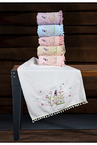 begenal home Kadife Ponponlu Light Kuş El ve Yüz Havlu Seti 50 X 90 cm 6’lı