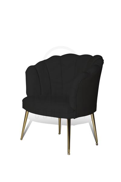 Mert Concept Papatya Çay Seti Koltuk Siyah Tekli Berjer Gold Metal Ayak Salon...