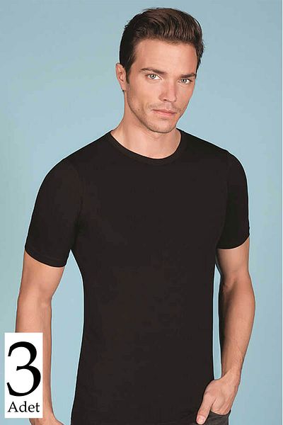 Berrak Men's Black 3-Piece Lycra Short Sleeve Crew Neck Undershirt MBR10243