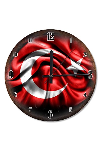 Cakatablo 30 cm Diameter Wavy Turkish Flag Patterned Wall Clock on the Floor