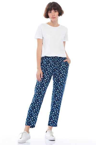 Koton Women's Navy Blue Patterned Trousers 8KAK43297MW